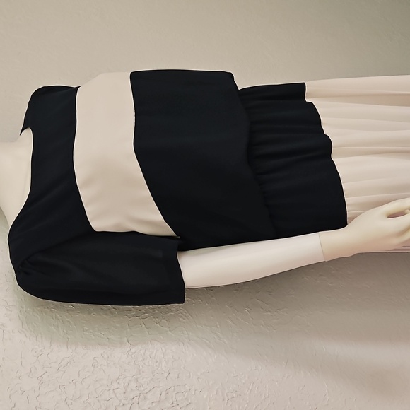 LIZ ROBERTS 1980s Nautical Sailor Pleated Accordian Blouson Chiffon Dress - Picture 9 of 13